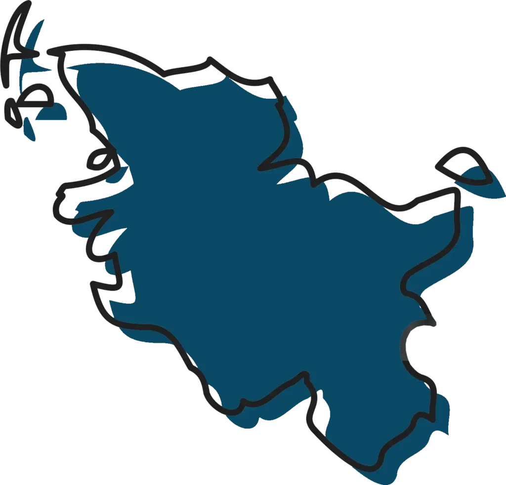 Illustration von Schleswig-Holstein in Blau auf grünem Hintergrund – Werk Media Digitalagentur aus der Region