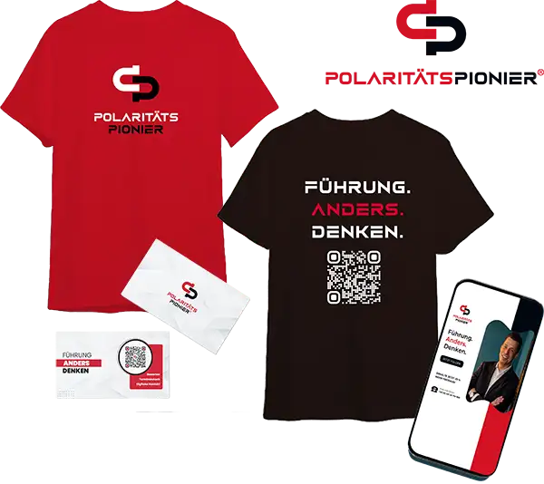 Corporate Identity und Logoentwicklung für Polarit﻿ätspionier – modernes Logo, Printmaterialien, T-Shirts und digitale Visitenkarte im einheitlichen Design